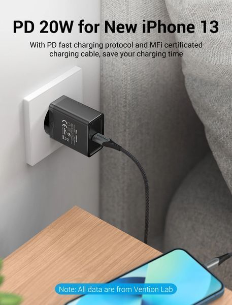 Мережевий зарядний пристрій Vention 1-port USB-C Wall Charger(20W) EU-Plug Black (FADB0-EU) FADB0-EU фото