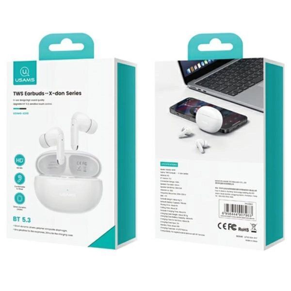 Bluetooth stereo гарнитура Usams USAMS-XD18 TWS Earbuds --X-don Series BT5.3 white 656-00817 фото