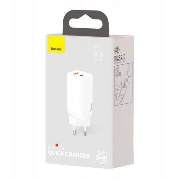 Сетевое зарядное устройство Baseus GaN2 Lite Quick Charger C+U 65W EU White 656-01296 фото
