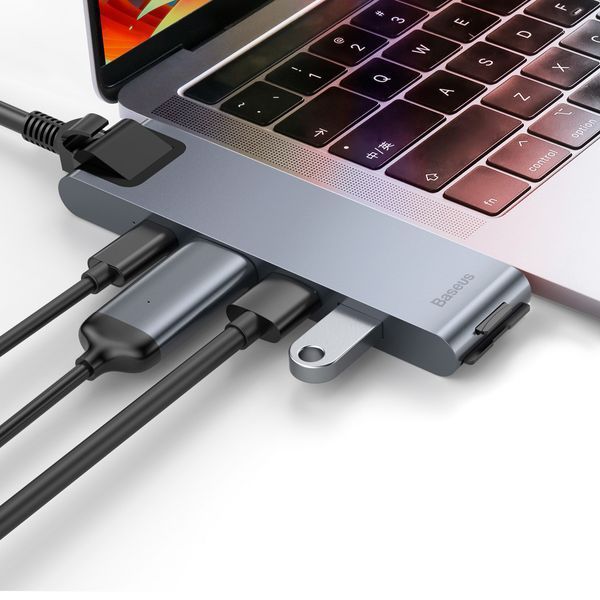 USB-хаб Baseus Thunderbolt C+Pro Seven-in-one smart HUB docking station Grey CAHUB-L0G фото