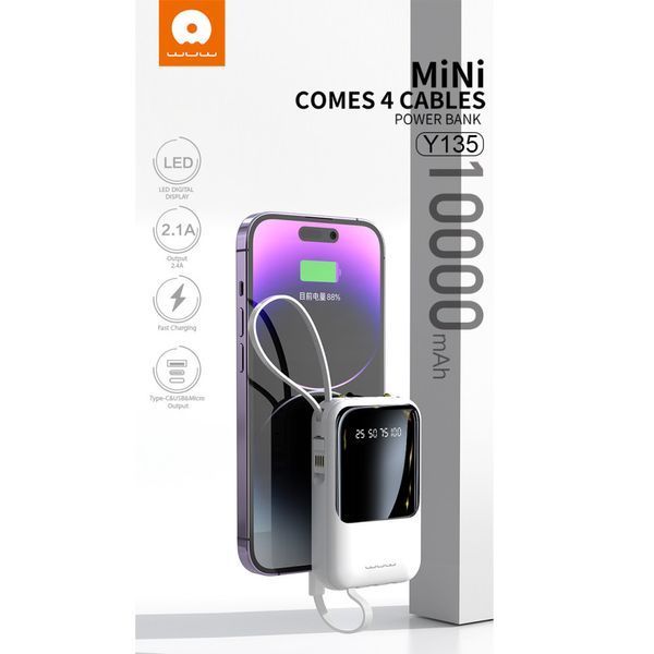 Портативний акумулятор WUW Y135 10000mAh Type-C, Lightning Білий 216-00097 фото