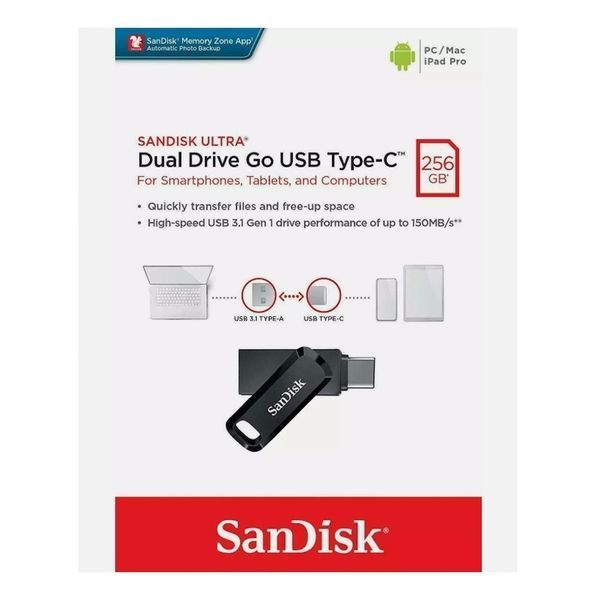 Флеш-накопичувач SanDisk USB 3.1 Ultra Dual Go Type-C 256Gb (150 Mb/s) SDDDC3-256G-G46 фото