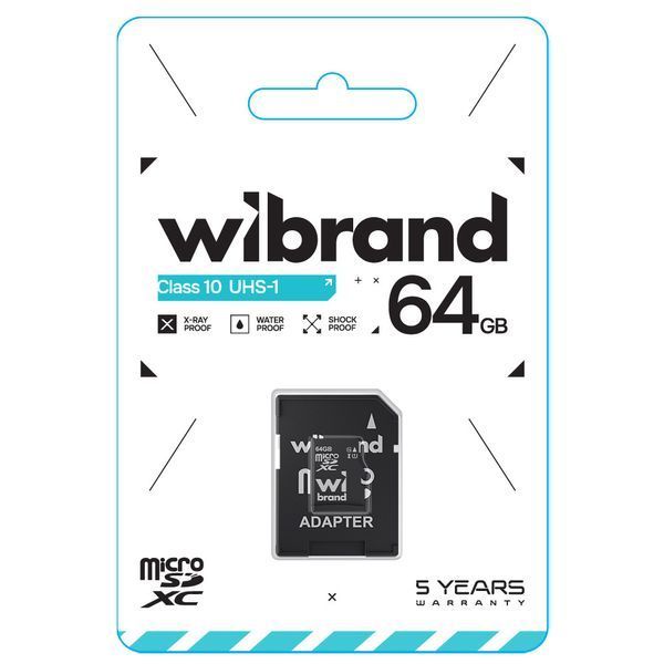 Карта пам'яті microSDXC (UHS-1) Wibrand 64Gb class 10 (adapter SD) WICDXU1/64GB-A фото