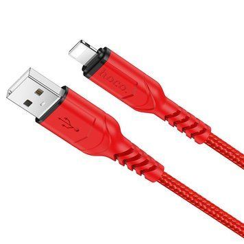 Кабель HOCO X59 USB to iP 2.4A, 1m, nylon, TPE connectors, Red 6931474744876 фото