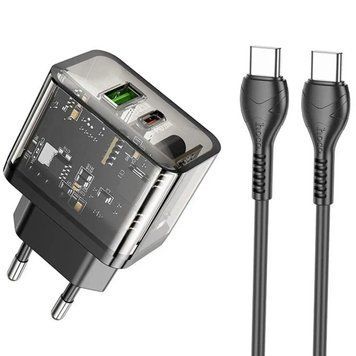 Сетевое зарядное устройство HOCO N34 Dazzling dual-port PD20W+QC3.0 charger set(Type-C to Type-C) Transparent 656-01370 фото