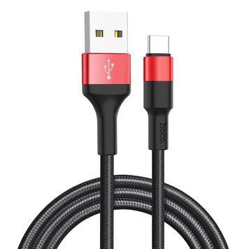 Кабель HOCO X26 USB to Type-C 2A, 18W 1m, nylon, aluminum connectors, Black+Red 6957531080251 фото