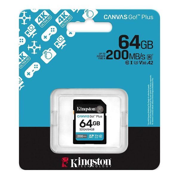 Карта памяти SDXC (UHS-1 U3) Kingston Canvas Go! Plus 64Gb class 10 A2 V30 (R200MB/s) SDG4/64GB фото
