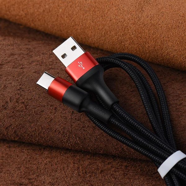 Кабель HOCO X26 USB to Type-C 2A, 18W 1m, nylon, aluminum connectors, Black+Red 6957531080251 фото