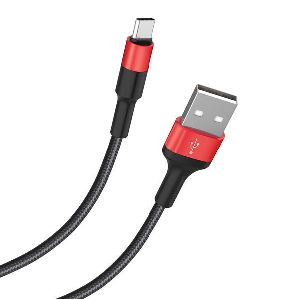 Кабель HOCO X26 USB to Type-C 2A, 18W 1m, nylon, aluminum connectors, Black+Red 6957531080251 фото