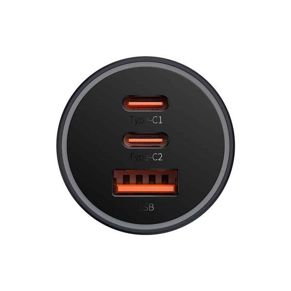 Автомобільний зарядний пристрій Baseus Golden Contactor Pro Triple Fast Charger Car Charger 65W U+C+C Dark Gray 656-00548 фото