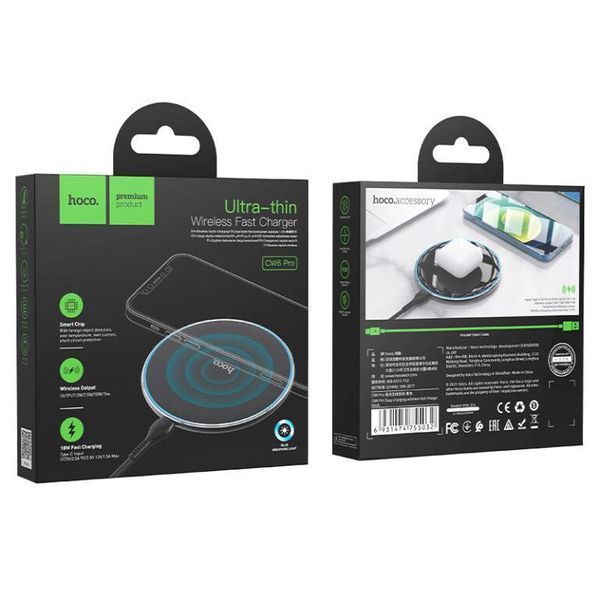 Бездротовий зарядний пристрій HOCO CW6 Pro Easy 15W charging wireless fast charger Black 6931474755032 фото