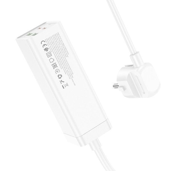 Мережевий подовжувач HOCO AC10A Barry PD65W GaN (2C2A with 1 socket) desktop charger White 656-03196 фото