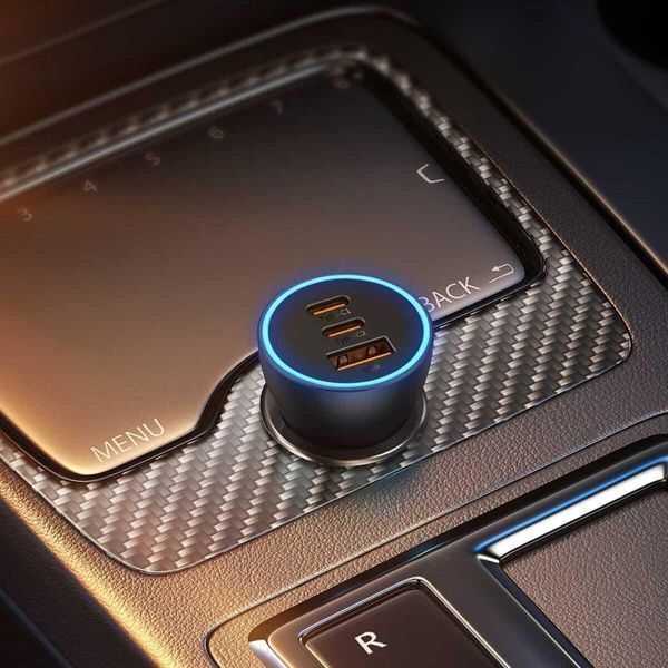 Автомобільний зарядний пристрій Baseus Golden Contactor Pro Triple Fast Charger Car Charger 65W U+C+C Dark Gray 656-00548 фото