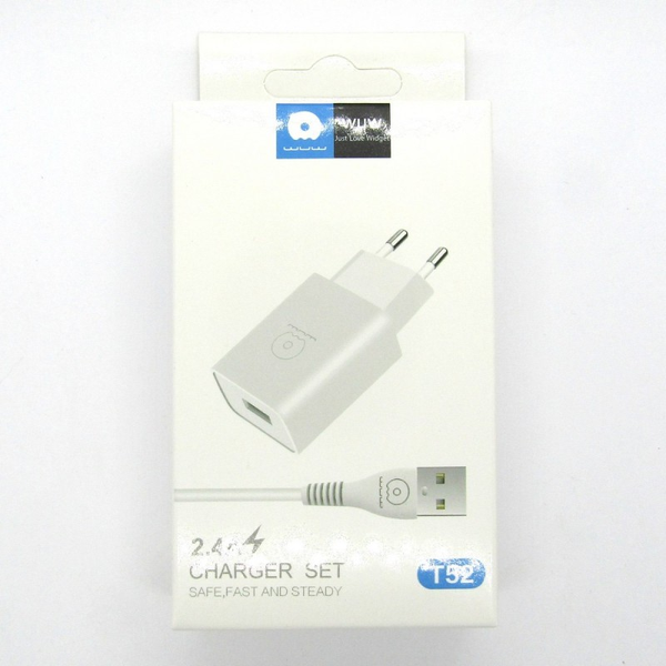 Сетевое зарядное устройство WUW T52 1USB 2.4A + кабель Type-C 1 м Белый 209-00105 фото