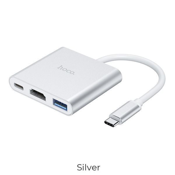 USB-хаб HOCO HB14 Easy use Type-C adapter(Type-C to USB3.0+HDMI+PD) Silver 6931474725790 фото