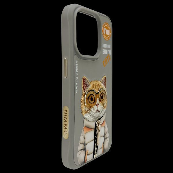 Чохол TPU+PC Nimmy 3D with Metal Buttons для iPhone 15 Cat Grey 656-02528 фото