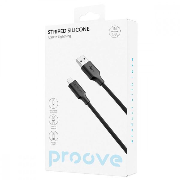 Кабель Proove Striped Silicone USB to Lightning (1m) Black CCSS00001101 фото