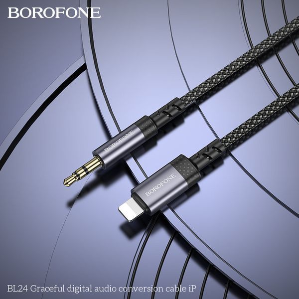 Аудиокабель BOROFONE BL24 iP to 3.5mm male, nylon braid, 1m, Metal Grey 6941991118975 фото