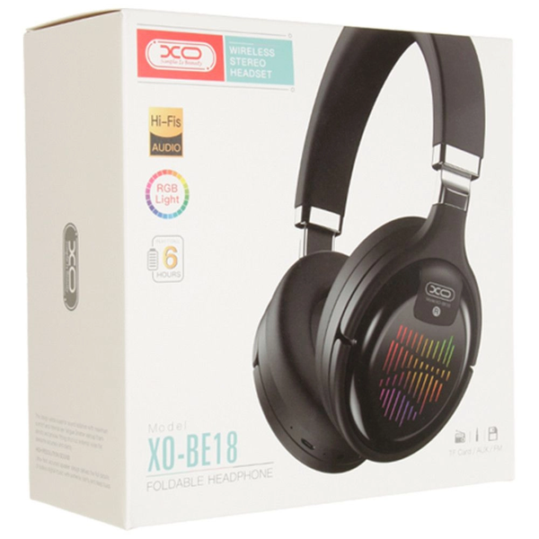 Бездротові Bluetooth-навушники XO BE18 з RGB підсвіткою Чорні 202-00112 фото