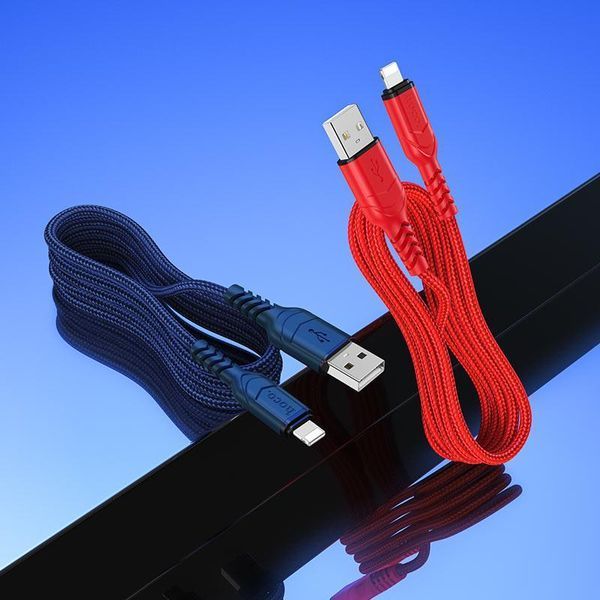 Кабель HOCO X59 USB to iP 2.4A, 1m, nylon, TPE connectors, Red 6931474744876 фото