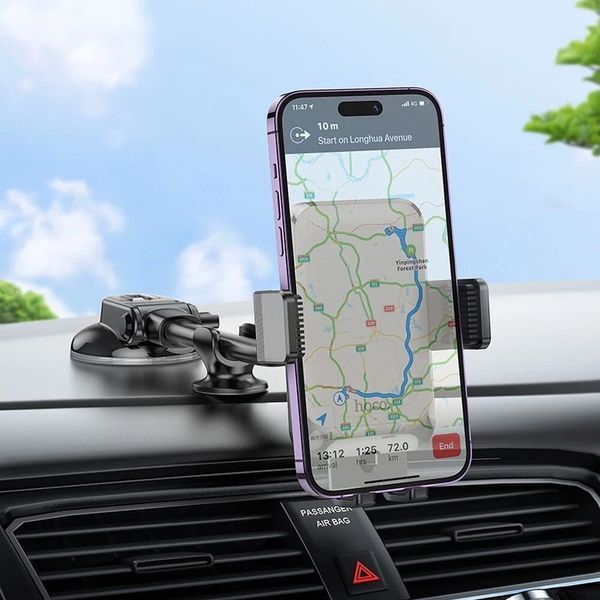 Автодержатель для телефона HOCO H27 Rock push-type car holder(center console) Black gray 6942007608923 фото
