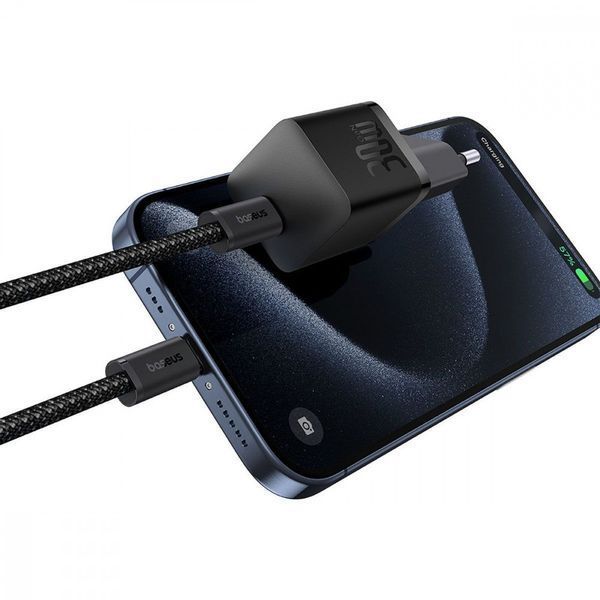 МЗП Baseus GaN5 Mini Fast Charger 30W ( Type-C ) + Кабель Type-C to Type-C 100W (1m) Black P10110902113-00 фото