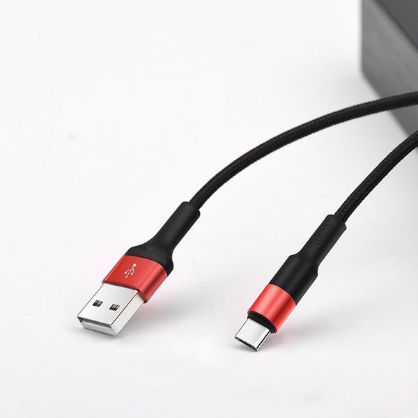 Кабель HOCO X26 USB to Type-C 2A, 18W 1m, nylon, aluminum connectors, Black+Red 6957531080251 фото