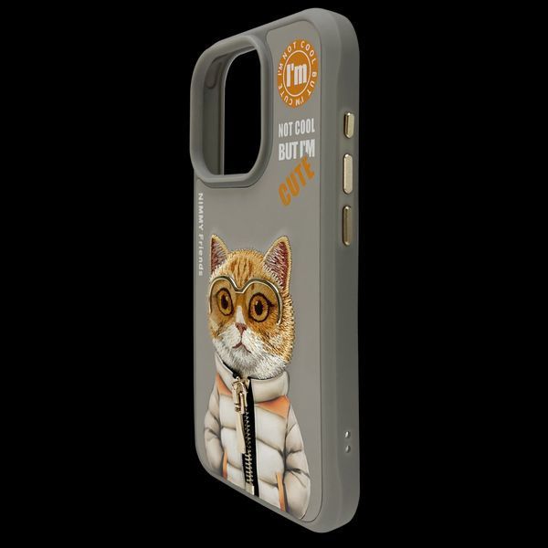 Чохол TPU+PC Nimmy 3D with Metal Buttons для iPhone 15 Cat Grey 656-02528 фото