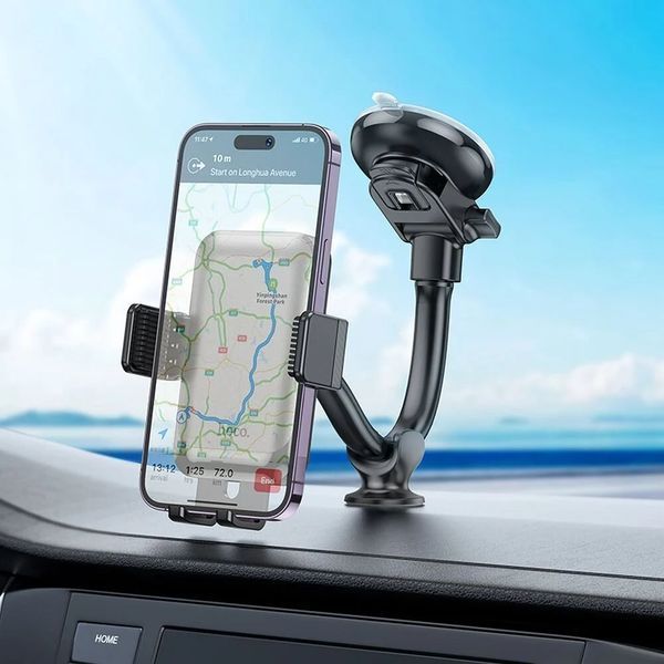Автодержатель для телефона HOCO H27 Rock push-type car holder(center console) Black gray 6942007608923 фото