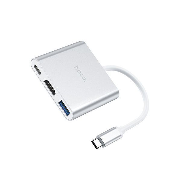 USB-хаб HOCO HB14 Easy use Type-C adapter(Type-C to USB3.0+HDMI+PD) Silver 6931474725790 фото