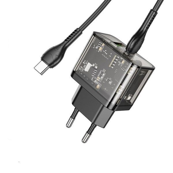 Сетевое зарядное устройство HOCO N34 Dazzling dual-port PD20W+QC3.0 charger set(Type-C to Type-C) Transparent 656-01370 фото