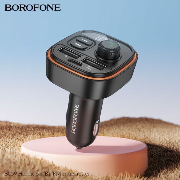 АЗУ с FM-модулятором BOROFONE BC59 Heroic car BT FM transmitter Black 6941991117312 фото