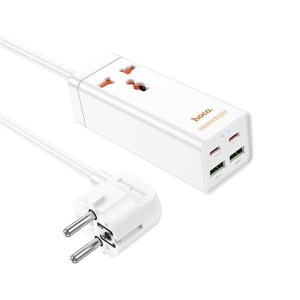 Мережевий подовжувач HOCO AC10A Barry PD65W GaN (2C2A with 1 socket) desktop charger White 656-03196 фото
