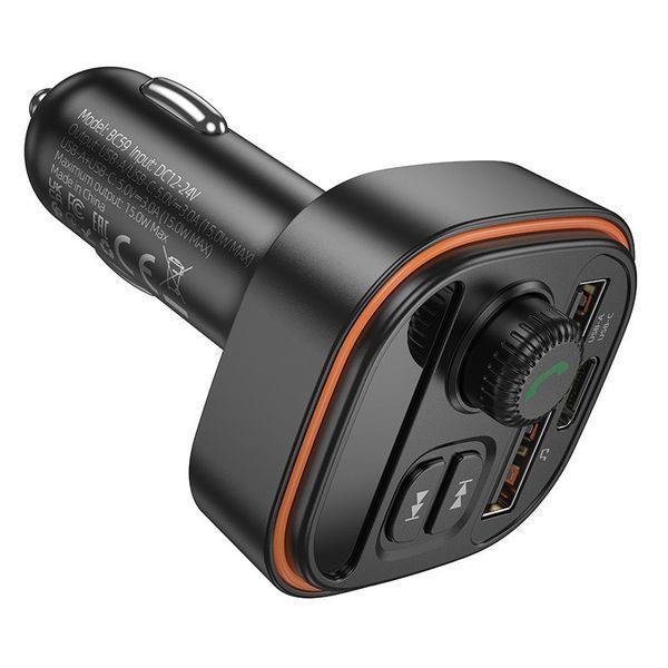 АЗУ с FM-модулятором BOROFONE BC59 Heroic car BT FM transmitter Black 6941991117312 фото