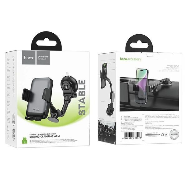Автодержатель для телефона HOCO H27 Rock push-type car holder(center console) Black gray 6942007608923 фото