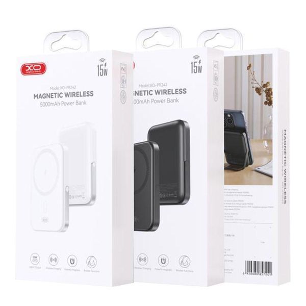 Power Bank XO PR242 PD20W Magnetic wireless 15W Type-C with U-shaped holder 5000mAh Белый 656-01509 фото