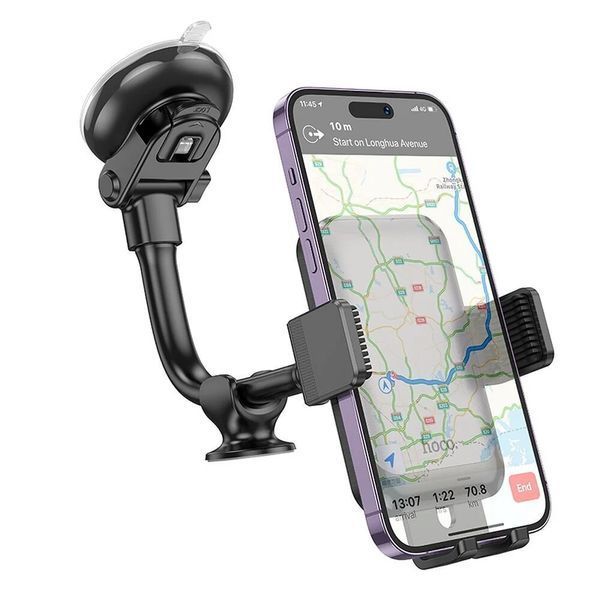 Автодержатель для телефона HOCO H27 Rock push-type car holder(center console) Black gray 6942007608923 фото
