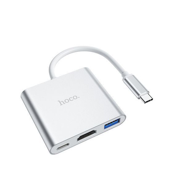 USB-хаб HOCO HB14 Easy use Type-C adapter(Type-C to USB3.0+HDMI+PD) Silver 6931474725790 фото