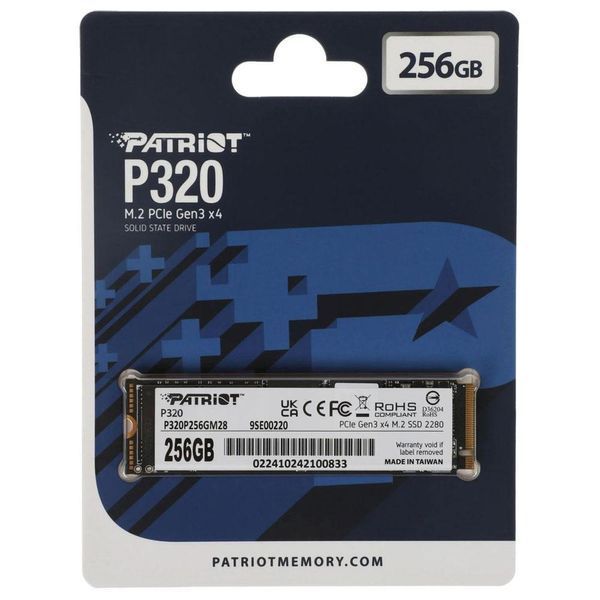 Накопитель SSD M.2 Patriot P320 256GB NVMe 2280 Gen3.0 x4 3D TLC P320P256GM28 фото