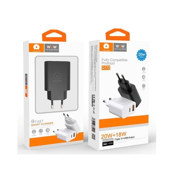 Сетевое зарядное устройство WUW-C172 20W PD USB-C + USB QC3.0 18W black 6972573335381 фото