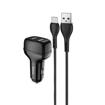 Автомобильное зарядное устройство HOCO Z36 Dual port car charger set(Type-C) Black 656-00333 фото