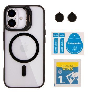 Чохол TPU+PC+Metal Stand Case with MagSafe and Camera Lenses для iPhone 16 Black 214-03721 фото