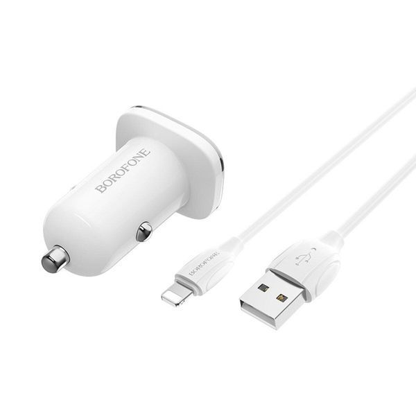 Автомобільний зарядний пристрій BOROFONE BZ12 double port in-car charger set with Lightning White 656-00275 фото