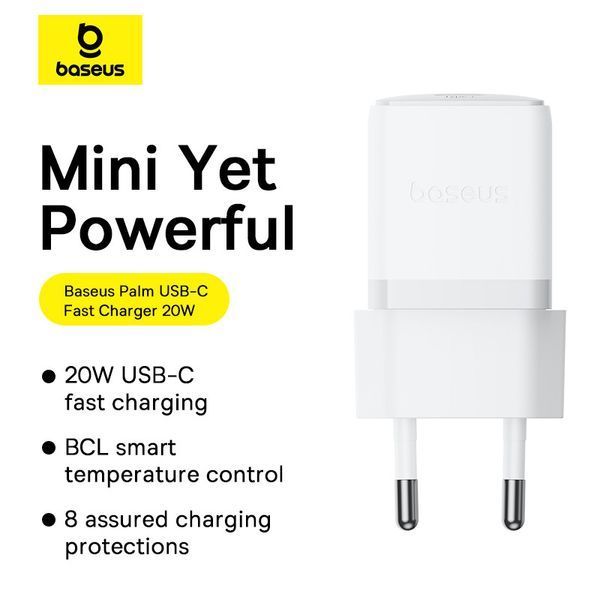 Мережевий зарядний пристрій Baseus Palm Fast Charger 1C 20W EU Moon White P10111602213-00 фото