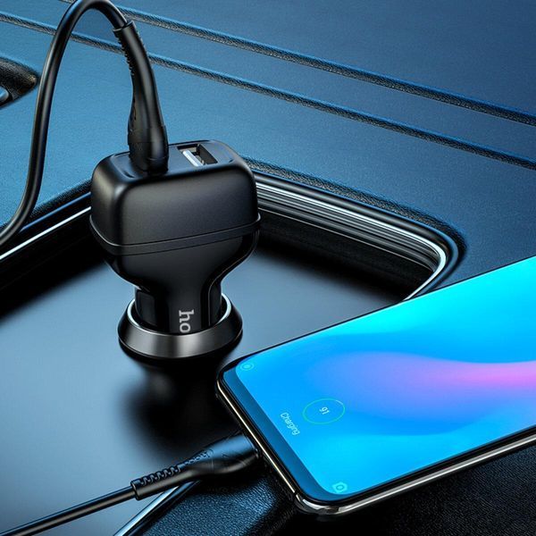 Автомобільний зарядний пристрій HOCO Z36 Leader dual port car charger set(Type-C) Black 656-00333 фото