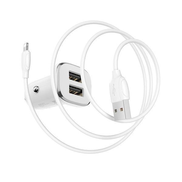 Автомобільний зарядний пристрій BOROFONE BZ12 double port in-car charger set with Lightning White 656-00275 фото
