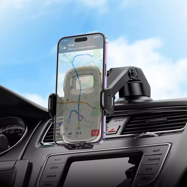 Тримач для мобільного HOCO H15 Fair push-type car holder(center console) Black 656-00492 фото