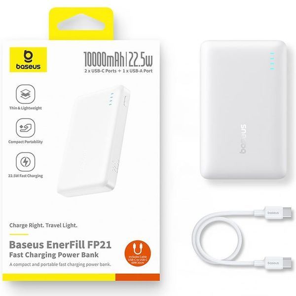 Портативний ЗП Power Bank Baseus EnerFill FP21 22.5W 10000 mAh (P1008210D213) White ILSO-00000083007-1 фото