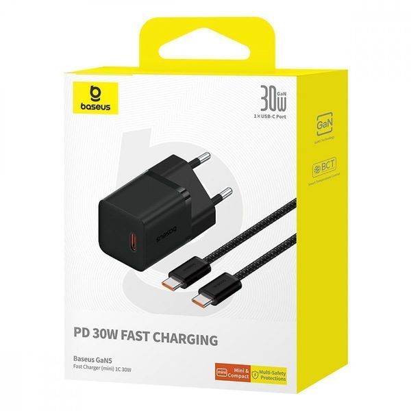 СЗУ Baseus GaN5 Mini Fast Charger 30W ( Type-C ) + Кабель Type-C to Type-C 100W (1m) Blue P10110902313-00 фото