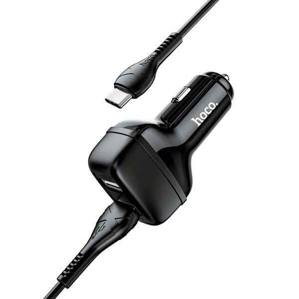 Автомобільний зарядний пристрій HOCO Z36 Leader dual port car charger set(Type-C) Black 656-00333 фото